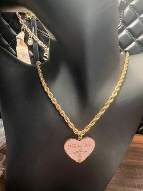 Gold Rope Necklace with Pink Heart Logo Pendant